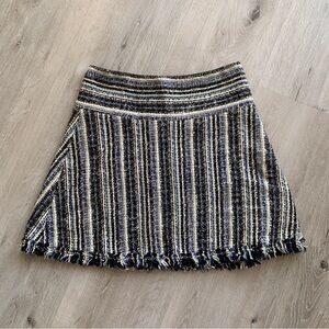 Tory Burch Navy and Cream Striped A-Line Skirt